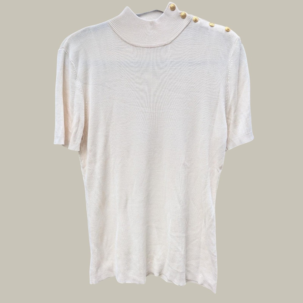 VTG‎ 100% Silk Deadstock Liz Claiborne Knit Shirt Mock Neck Gold Buttons 90s M